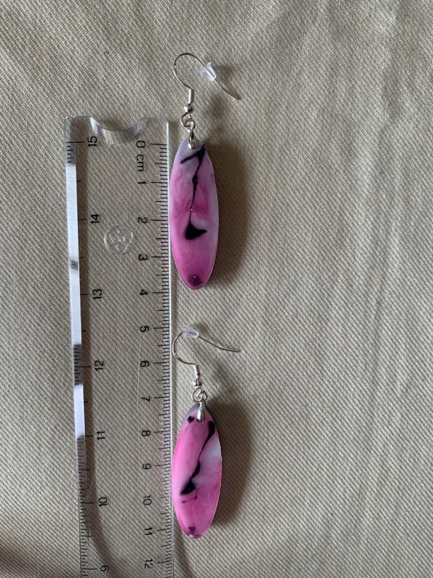 Originální designové náušnice ovál menší růžovo-šedo-černý
